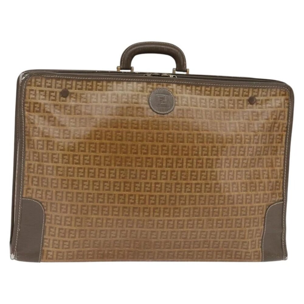 FENDI Zucchino Canvas Trunk Coated Canvas Brown Gold Auth ti3443